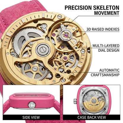 1pcs Men's Pink Dial Alloy Strap Vintage Fashion Open Heart Fashion Details Quartz Watch for Daily Business Party Holiday