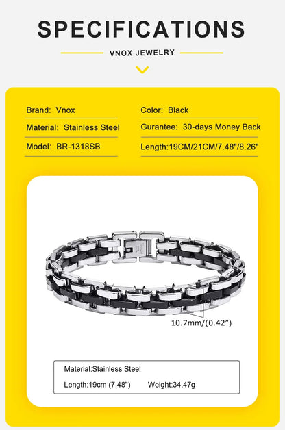 Vnox Stylish Strap Chain Bracelets for Men Boys Gift Jewelry, 10.7MM Wide Stainless Steel Links Wristband, Father's Day Gift Dad