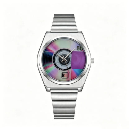 Retro Record Dial Quartz Watch for Men Y2K Style Waterproof Luminous Steel Disc Creative Male Clock
