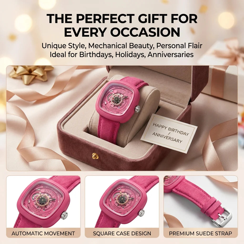 1pcs Men's Pink Dial Alloy Strap Vintage Fashion Open Heart Fashion Details Quartz Watch for Daily Business Party Holiday