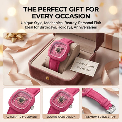 1pcs Men's Pink Dial Alloy Strap Vintage Fashion Open Heart Fashion Details Quartz Watch for Daily Business Party Holiday