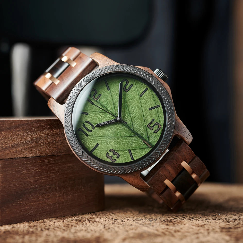 BB Leaf Dial Design Wooden Wristwatch