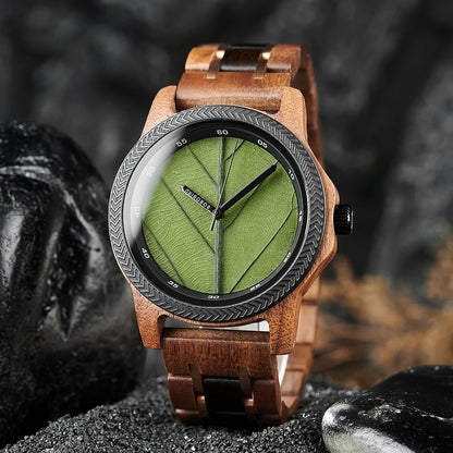BB Leaf Dial Design Wooden Wristwatch