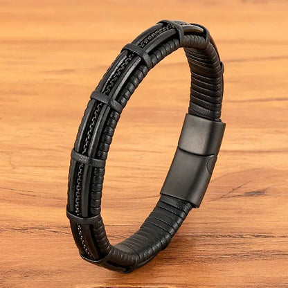 XQNI Stainless Steel Leather Bracelet Charm Jewelry Magnetic Clasp