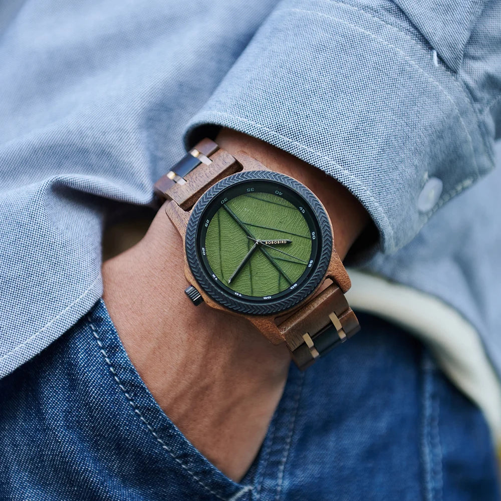 BB Leaf Dial Design Wooden Wristwatch