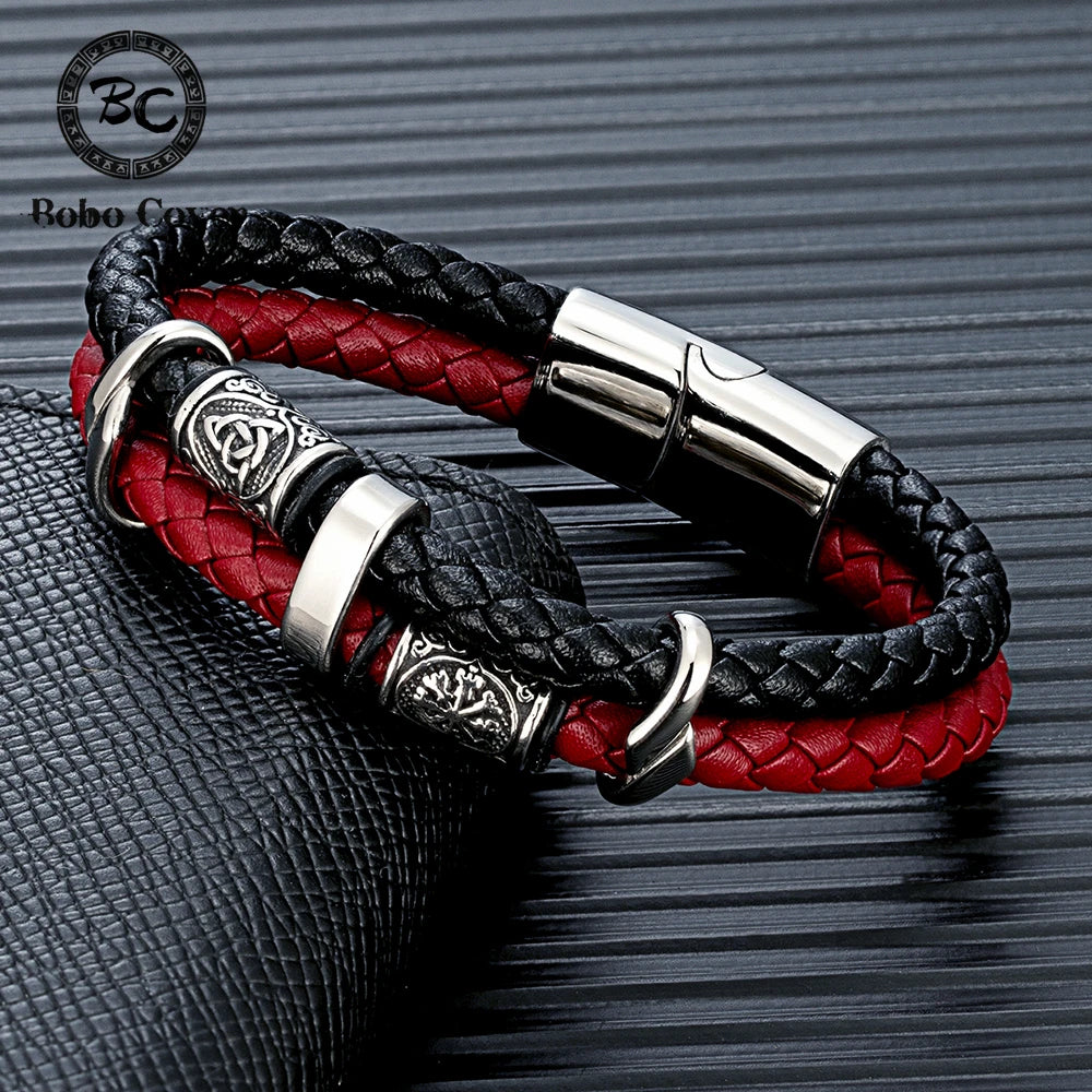 Vintage Vikings Compass Multilayer Leather Valknut Bangle Scandinavian Bracelet