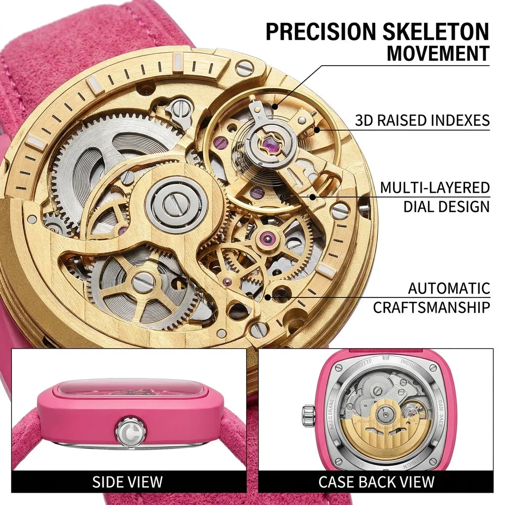 1pcs Men's Pink Dial Alloy Strap Vintage Fashion Open Heart Fashion Details Quartz Watch for Daily Business Party Holiday