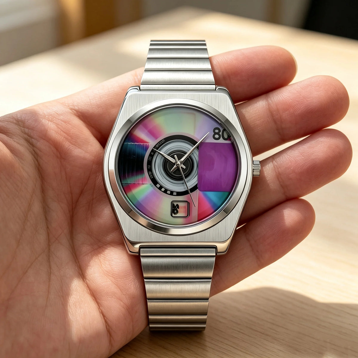 Retro Record Dial Quartz Watch for Men Y2K Style Waterproof Luminous Steel Disc Creative Male Clock