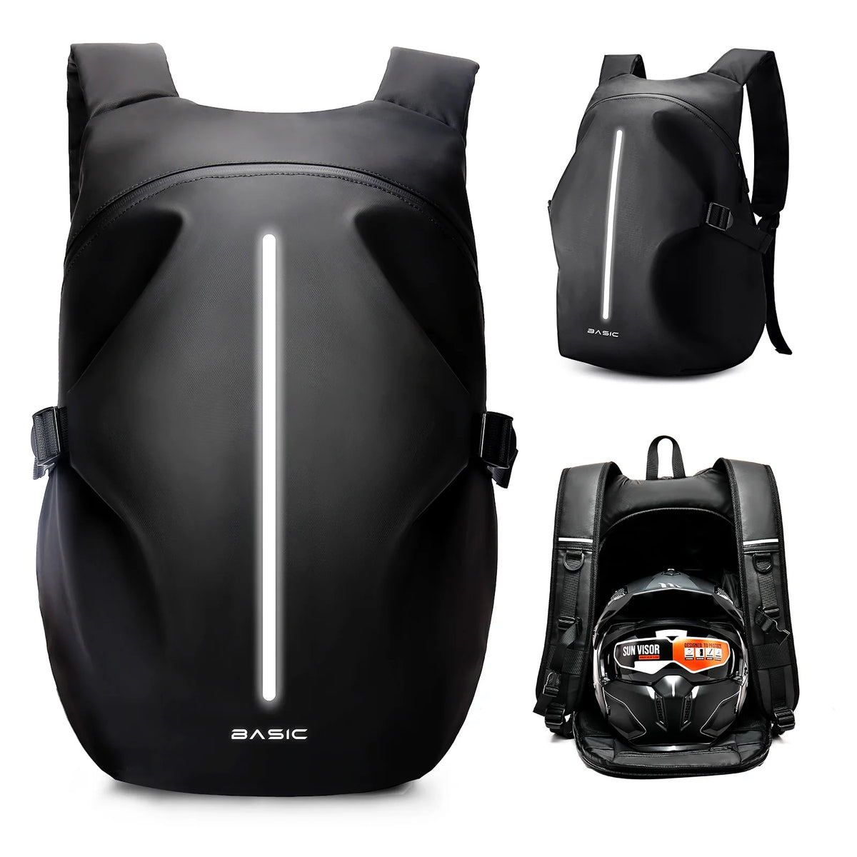 Motorcycle Backpack 40L Waterproof Lightweight Helmet Compartment  with Reflective Strip, Motorcycle Accessories,and School Bag