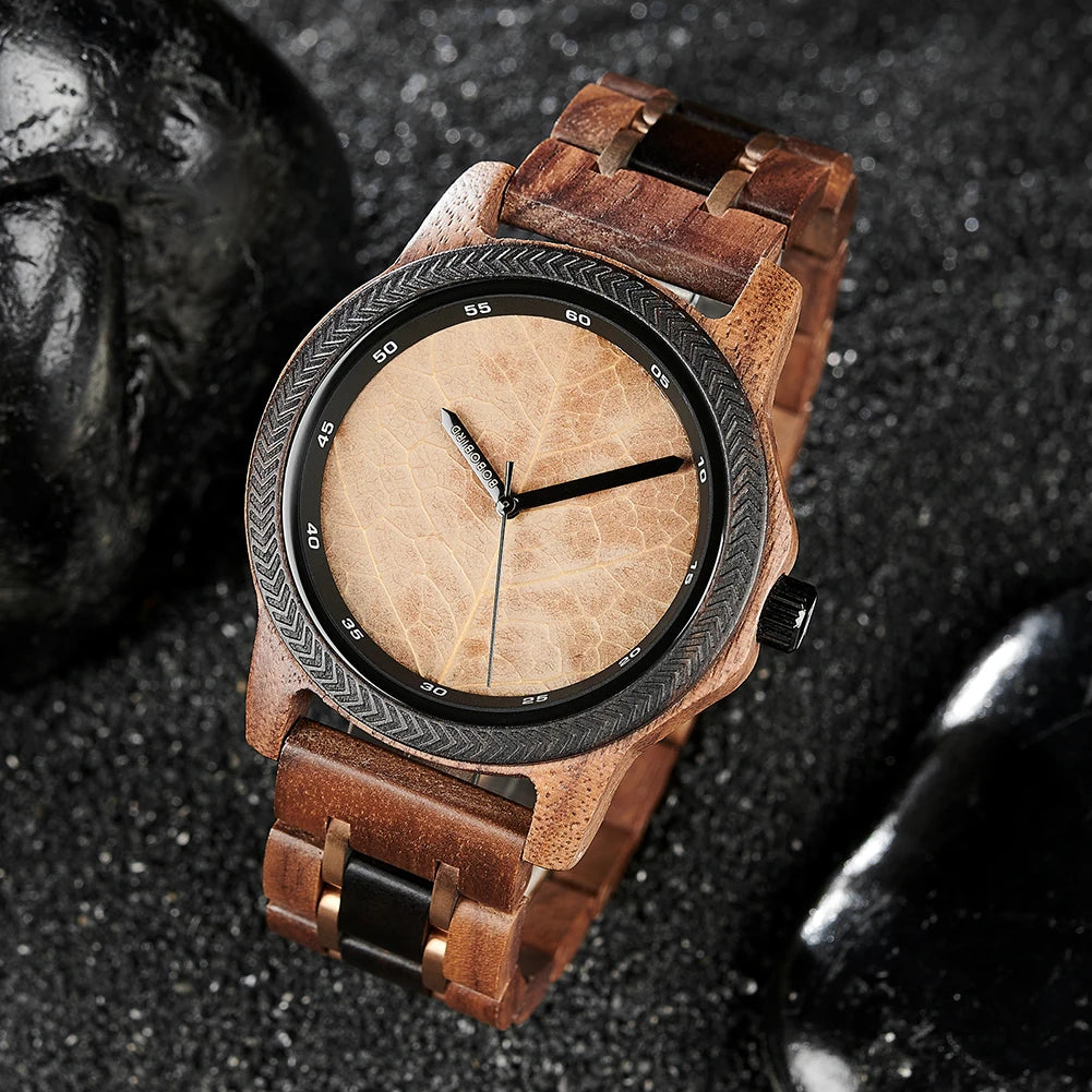 BB Leaf Dial Design Wooden Wristwatch