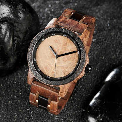 BB Leaf Dial Design Wooden Wristwatch