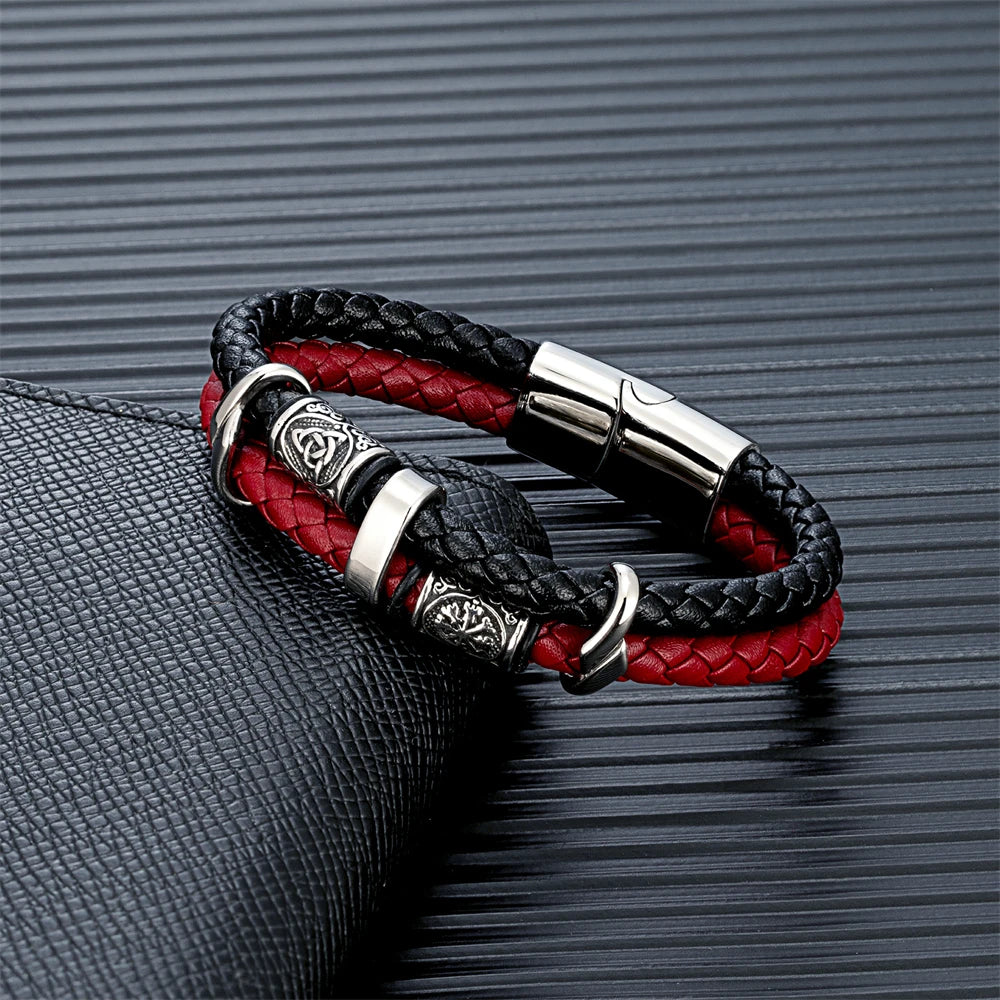Vintage Vikings Compass Multilayer Leather Valknut Bangle Scandinavian Bracelet