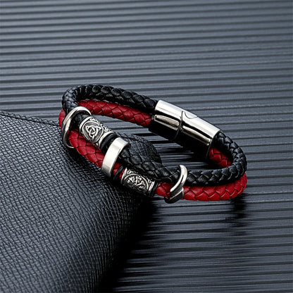 Vintage Vikings Compass Multilayer Leather Valknut Bangle Scandinavian Bracelet