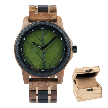 BB Leaf Dial Design Wooden Wristwatch