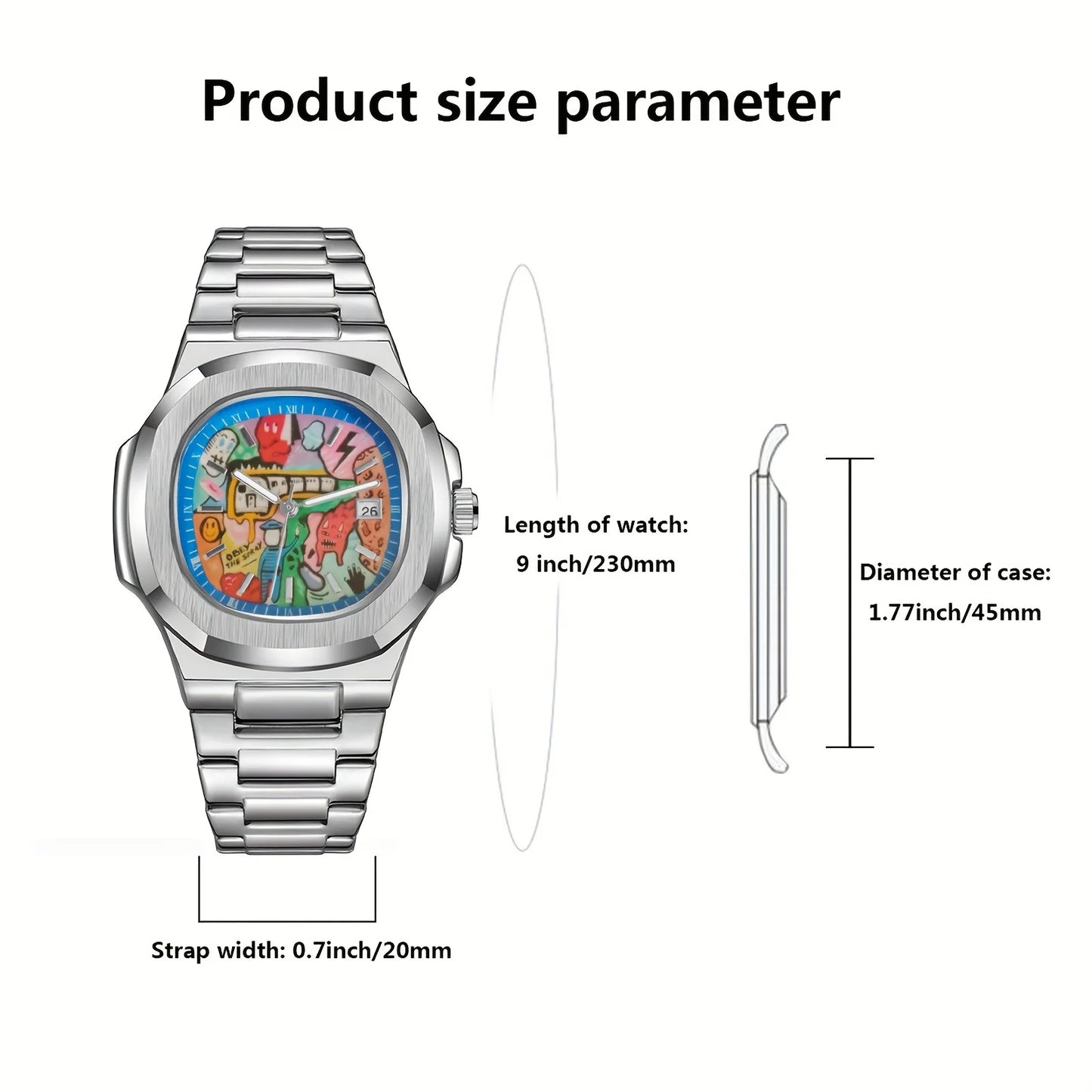 Stainless Steel Multicolor Square Classic Anime Inspired Concept Quartz Watch