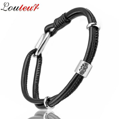 Genuine Constellation 12 Zodiac Signs Leather Bracelet