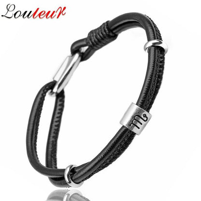Genuine Constellation 12 Zodiac Signs Leather Bracelet
