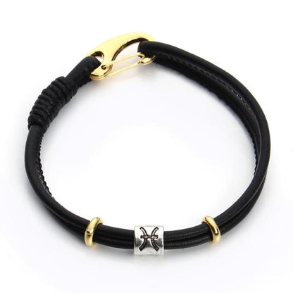 Genuine Constellation 12 Zodiac Signs Leather Bracelet